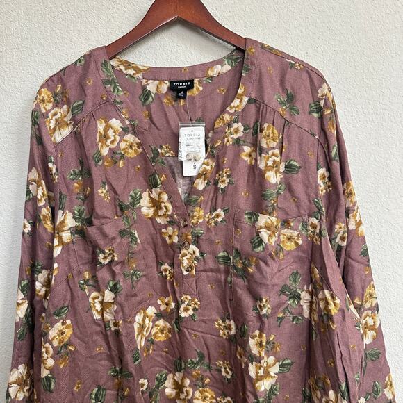 Torrid Tunic 4X Plus Blouse Harper Floral Popover Cottage V Neck Casual NWT - Picture 2 of 9